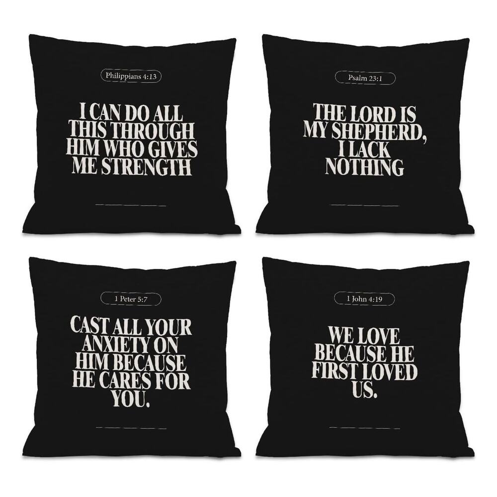 4pcs Faith Bible Verse Decorative Pillow Covers Inspirational Scripture 18x18”